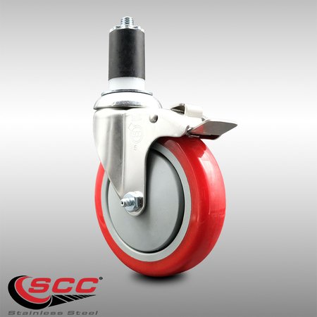 Service Caster 5 Inch 316SS Red Poly Swivel 1-5/8 Inch Expanding Stem Caster Lock Brake SCC SCC-SS316TTLEX20S514-PPUB-RED-158